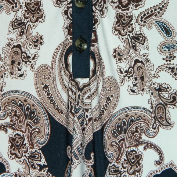 2 for/$30 CLEO Paisley Pattern V-Neck Long Tunic Taupe Black Cream Size Larges - Picture 4 of 10